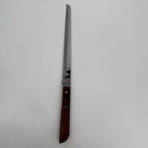 Washington Forge Stainless USA 13" Knife 9" Blade Serrated EUC Vintage Wood‎